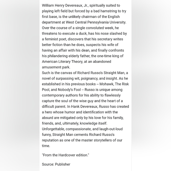 Straight Man By: Richard Russo Novel Pulitzer Prize Winning Author 391 Pages - Picture 2 of 9